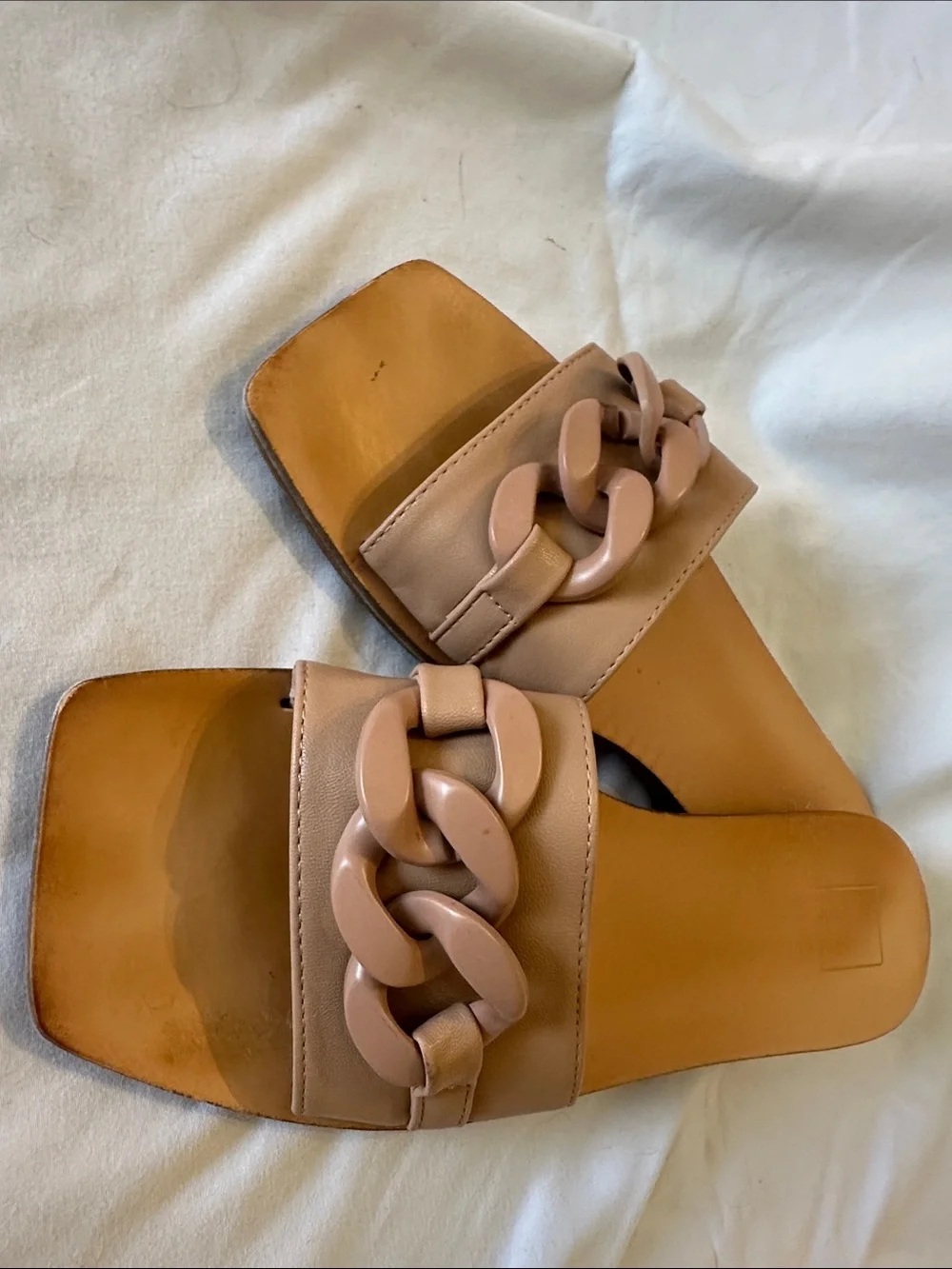 ShuShop Tan Chain-Accent Slide Sandals - Women